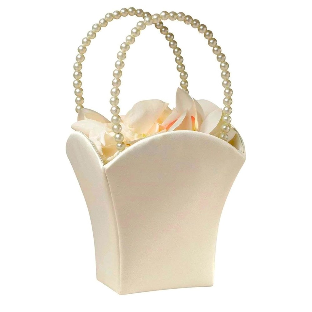 Delicate Pearl Handle Flower Girl Basket